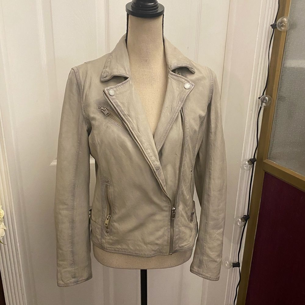 Mauritius 100% lamb leather off white/gray jacket, S